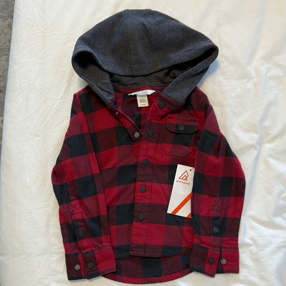 Rip Zone Hideout Hooded Flannel (Biking Red) - 3T